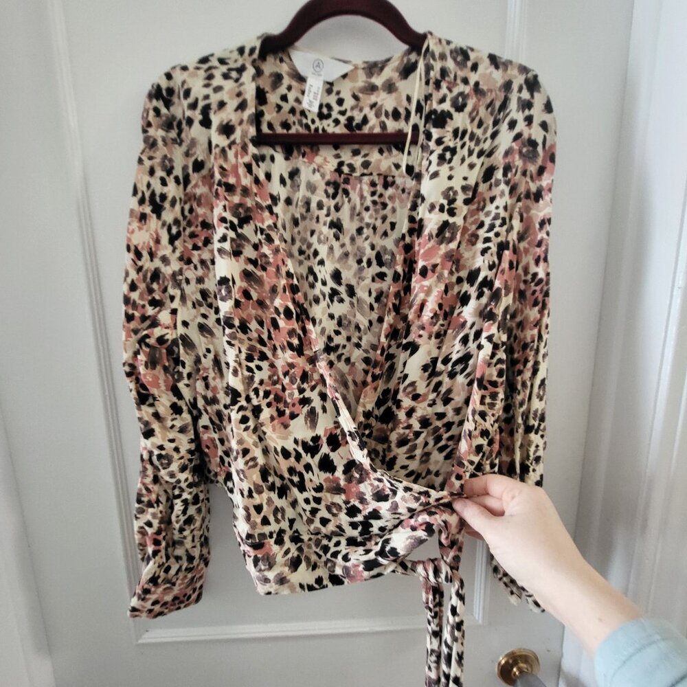Addition Elle Leopard Print Wrap Blouse - Size 1X